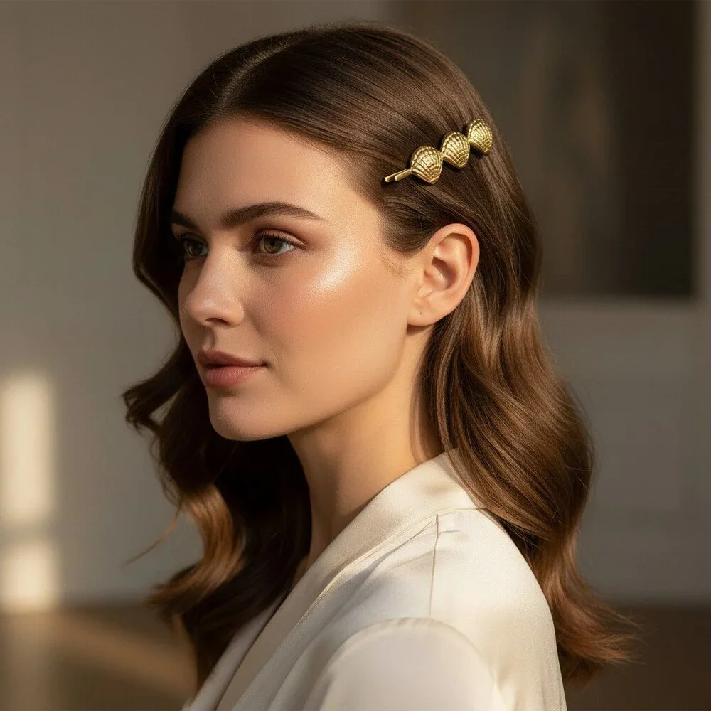 18K Gold Plated Stainless Steel Triple Shell Barrette Coastal Hair Bobby Pin